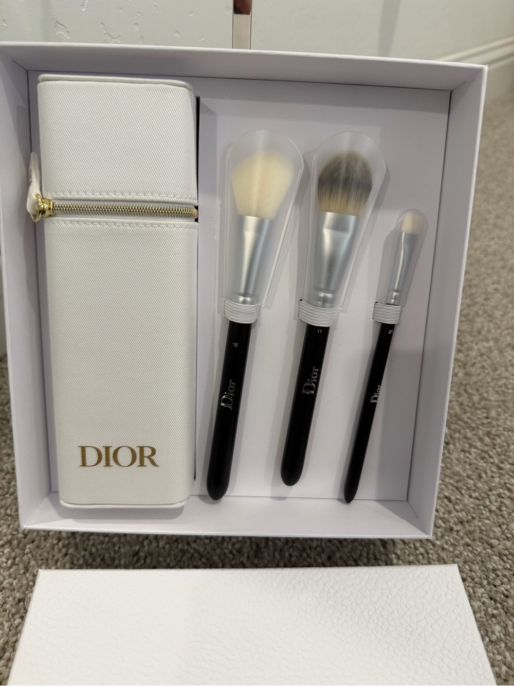 Dior Black-Handled Brush Set with White Case and Gold Logo